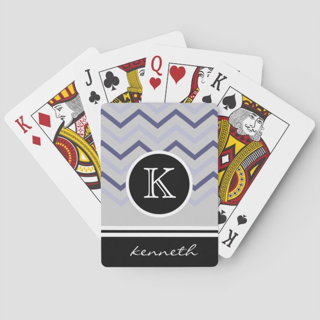 Brown Grått Chevron Black Monogram Namn Anpassning Spel Kort (Baksidan)