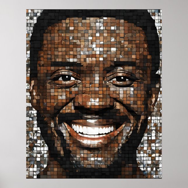 Brown Grått Mosaic Mans Ansikte Wall Art Poster (Framsidan)