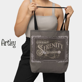 Brown Grått Vintage Stil Serenity Prayer Tygkasse