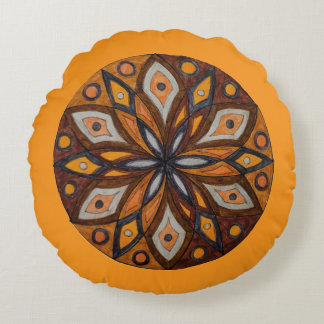 Brown/Gray Starburst Mandala Round Throw Pillow Rund Kudde