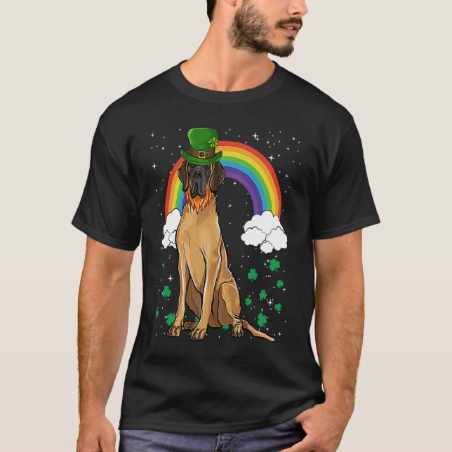 Brown Great Dane St Patricks Day Leprechaun T Shirt (Framsida)