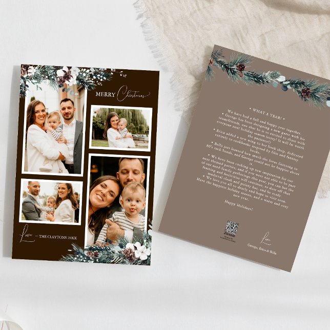 Brown Greenery-Vintagen Fyra fotosamlingar Julkort (Skapare uppladdad)