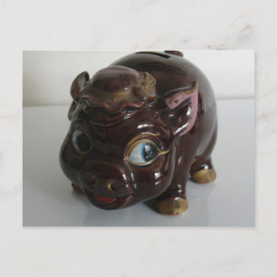 Brown Gris Piggy Bank Vykort