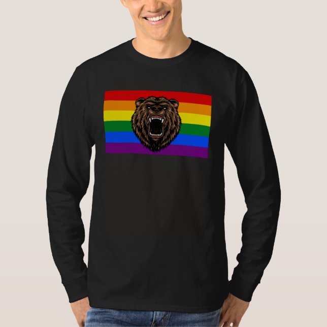 Brown Grizzly Bear Love Gay Pride Flag Wild Forest T Shirt (Framsida)