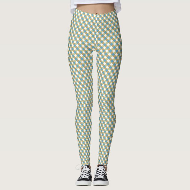 Brown Grönt Gingham Leggings (Framsida)