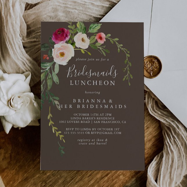 Brown Grönt Rosa  Bridesmaids Luncheon Shower Inbjudningar (Skapare uppladdad)
