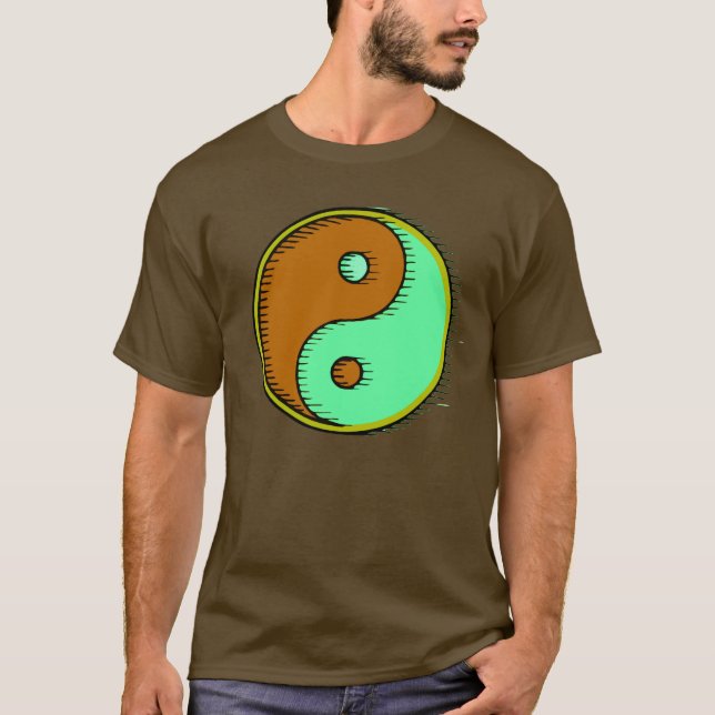 Brown Grönt Windblown Yin Yang T Shirt (Framsida)