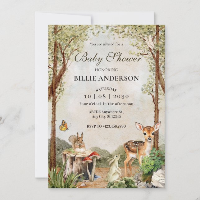 BROWN GRÖNT WOOD WILDLIFE NATURE Baby Shower Inbjudningar (Framsida)