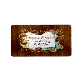 Brown guld aqua bröllop vin sälar adressetikett