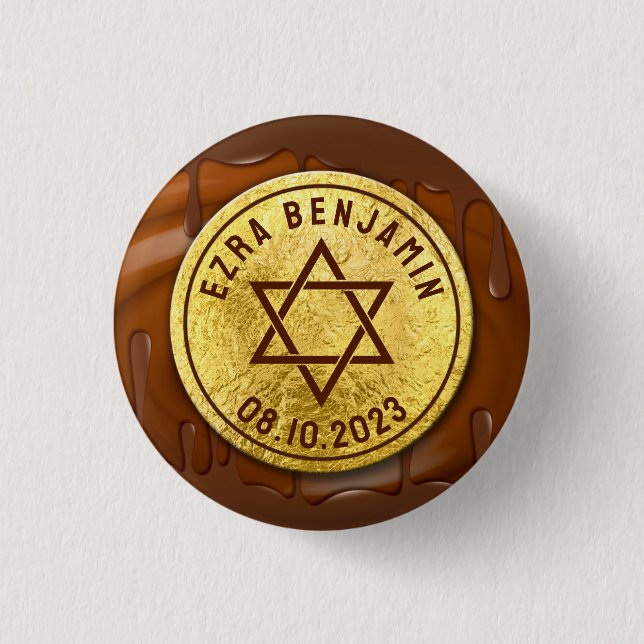 Brown Guld Chocolate Pub Mitzvah eller Bat mitzvah Knapp (Framsida)