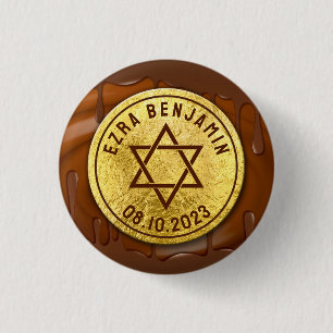 Brown Guld Chocolate Pub Mitzvah eller Bat mitzvah Knapp