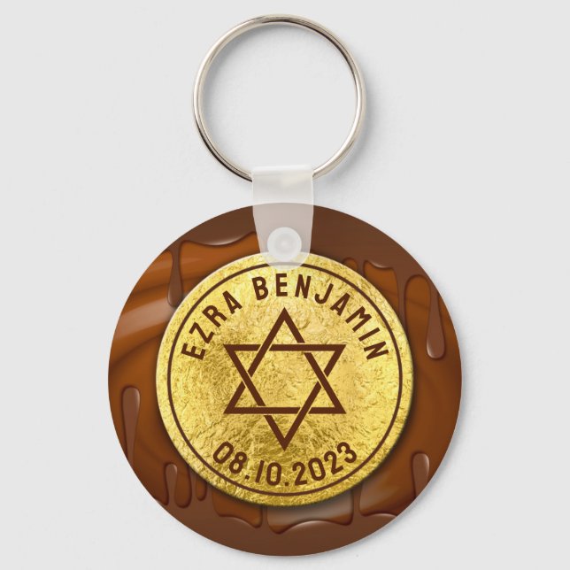 Brown Guld Chocolate Pub Mitzvah eller Bat mitzvah Nyckelring (Framsida)