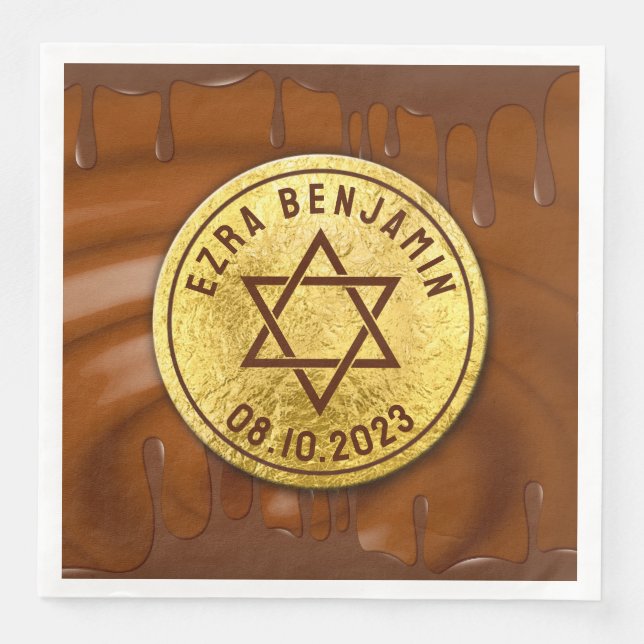 Brown Guld Chocolate Pub Mitzvah eller Bat mitzvah Pappersservett (Framsida)