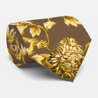 Brown & Guld Dahlias Blommigt Bröllop Slips