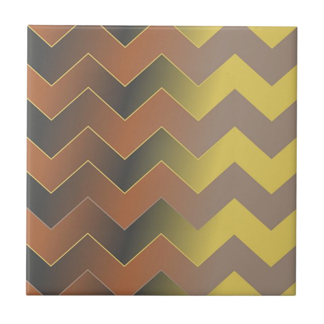 Brown Guld Geometric Chevron Zig Zag Mönster Kakelplatta (Framsidan)