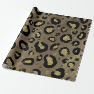 Brown Guld Glitter & Black Leopard Cheetah Skriv u Presentpapper