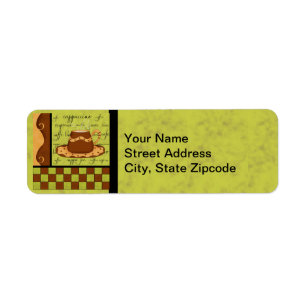 Brown Guld Grönt Checkerboard Coffee Kopp Art Returadress Etikett