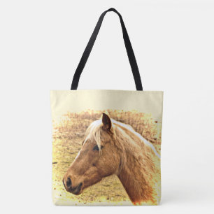 Brown Guld Horse in Sol Animal Tote Bag Tygkasse