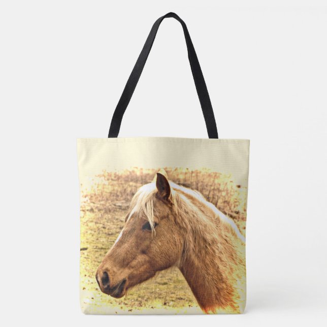 Brown Guld Horse in Sol Animal Tote Bag Tygkasse (Framsida)