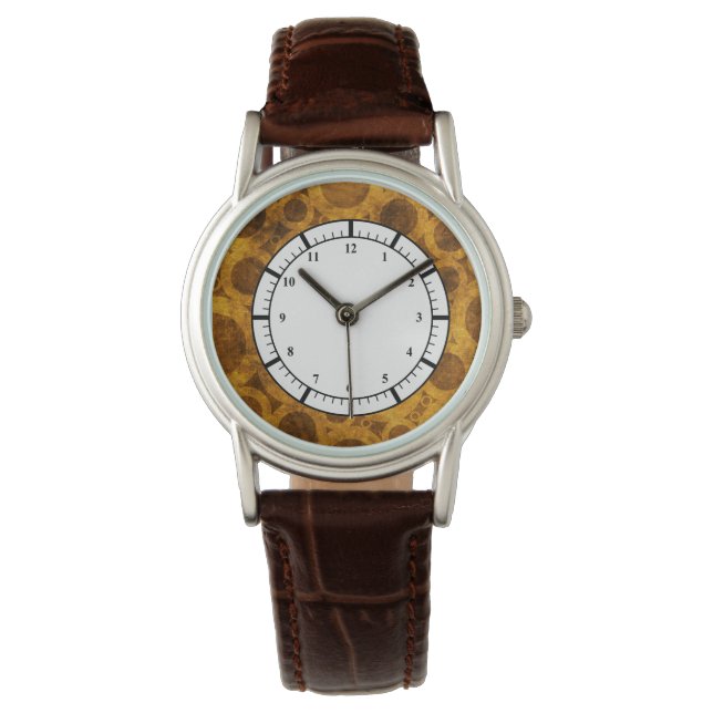 Brown Guld Steampunk Grunge Mönster Watch Watch Armbandsur (Framsida)