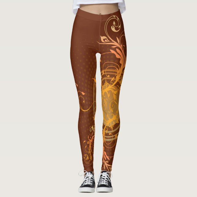 Brown Guld Swirl Leggings (Framsida)