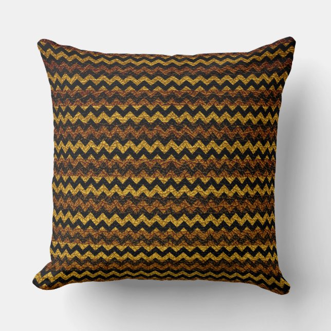 Brown Gult Chevron Rand Mönster Kudde (Framsida)