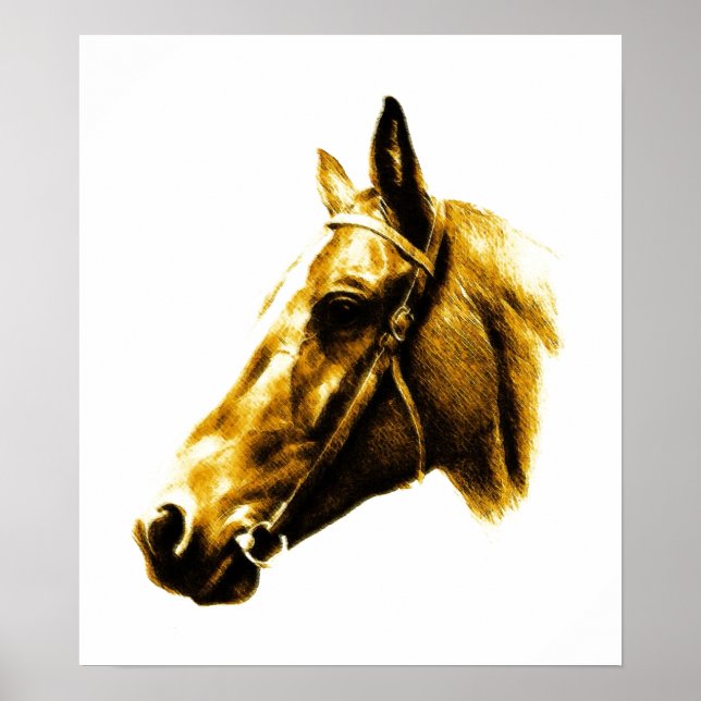Brown Gult Horse Teckning Artwork Poster (Framsidan)