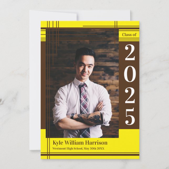 Brown Gult School Färg Studenten Photo Play Inbjudningar (Framsida)