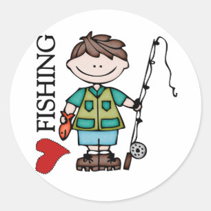 Brown Hair Boy I Kärlek Fishing Runt Klistermärke