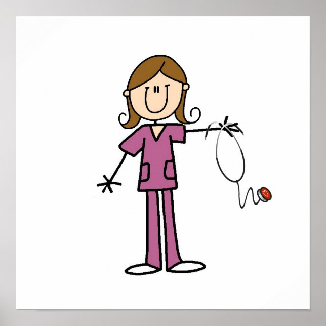 Brown Hair Female Stick figur Nurse Poster (Framsidan)