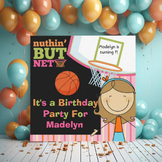 Brown Hair Girl Basketball Birthday Inbjudan