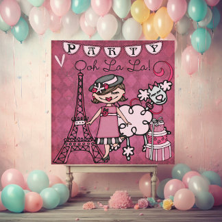 Brown Hair Girl Oh La Paris Birthday Inbjudan