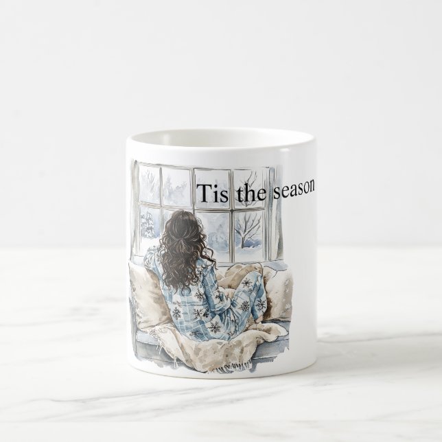 Brown Hair Girl Window Christmas Kaffemugg (Center)