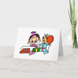 Brown Hair Girl with Birthday Gifts T-shirts Kort