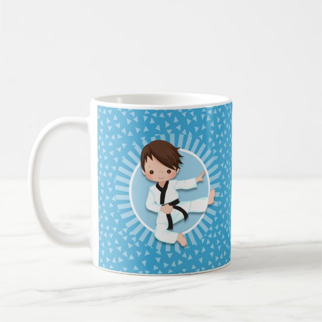Brown Hair Karate Boy Judo Martial Arts Kaffemugg (Vänster)