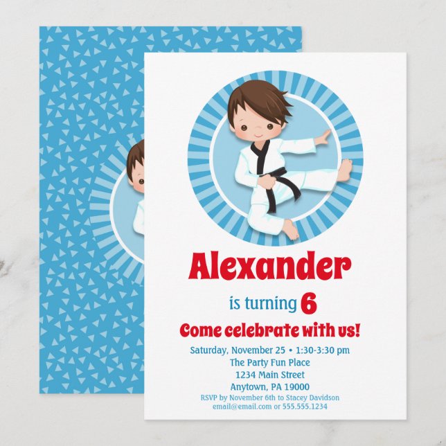 Brown Hair Karate Judo Boys Birthday Investigation Inbjudningar (Fram/baksida)