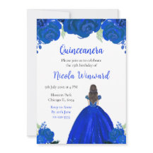 Brown Hair Princess Blue Blommigt Quinceanera