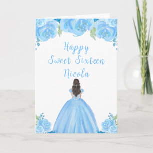 Brown Hair Princess Blue Blommigt Sweet sixteen Kort