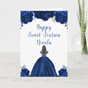 Brown Hair Princess Navy Blommigt Sweet sixteen Kort