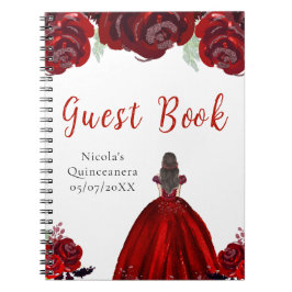 Brown Hair Princess Red Quinceanera Guest Book Anteckningsbok