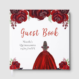 Brown Hair Princess Red Quinceanera Guest Book Gästböcker