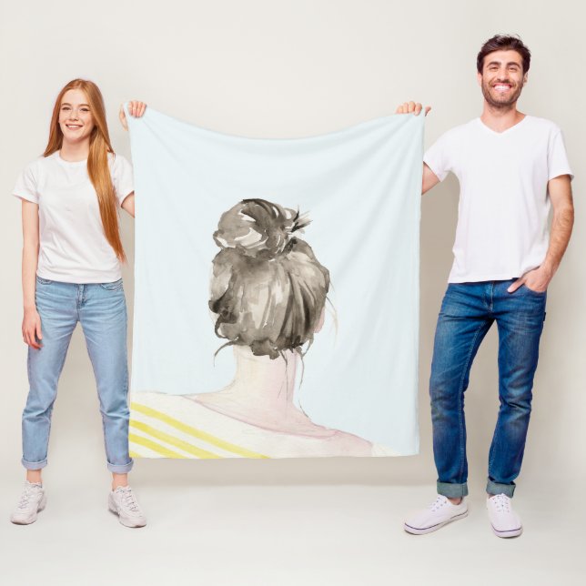 Brown Hair Top Knot Bun Fleecefilt (På plats)