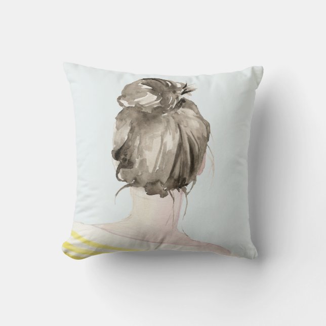 Brown Hair Top Knot Bun Kudde (Framsida)