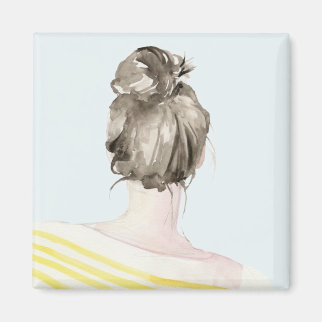 Brown Hair Top Knot Bun Magnet (Framsidan)