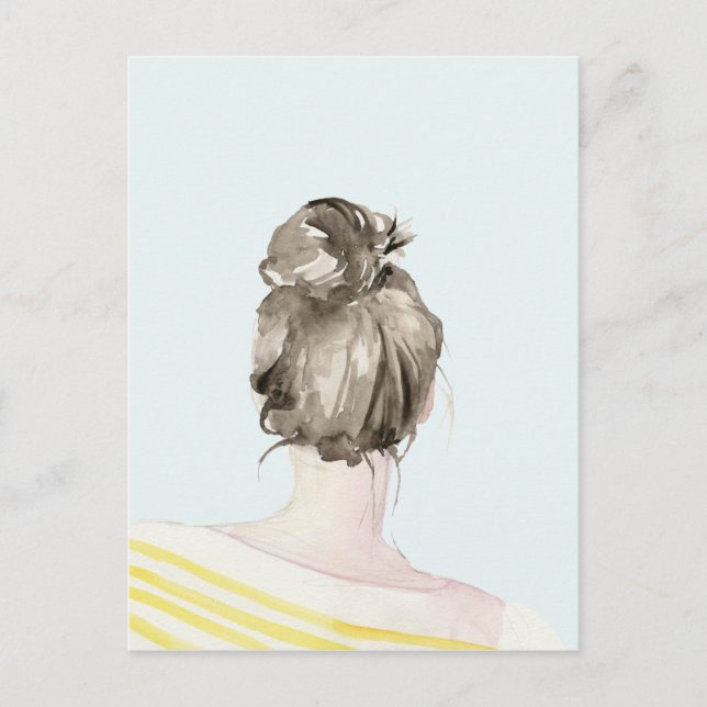 Brown Hair Top Knot Bun Vykort (Framsida)