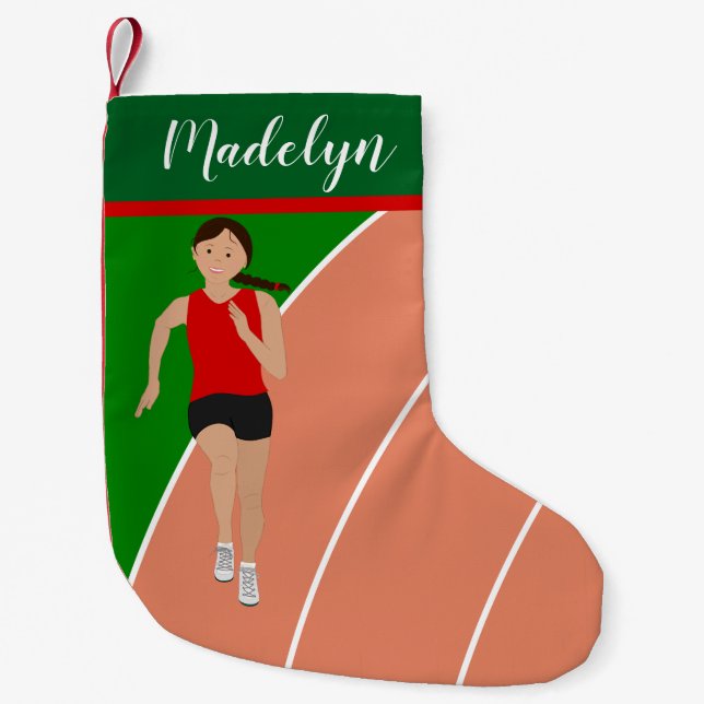 Brown Hair Track Girl in Red Liten Julstrumpa (Framsidan)