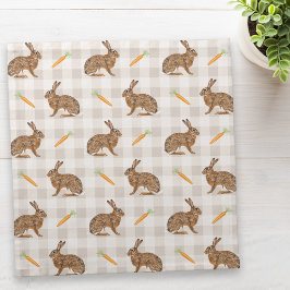 Brown Hare And Carrots Beige Pattern Cute Easter Tygservett
