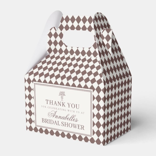 Brown Harlequin Checkered Bridal Shower Presentaskar (Framsidan Sidan)
