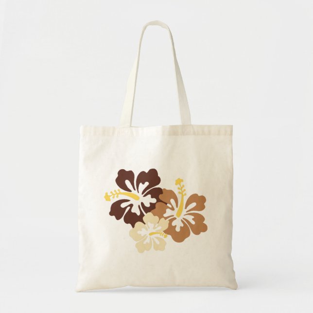 Brown Hawaiian Flowers Tote Bag Tygkasse (Framsidan)