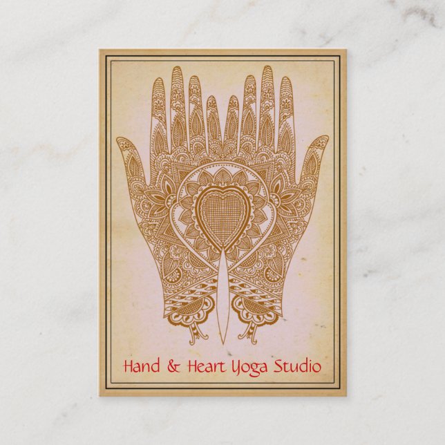 Brown Henna Händer Yoga Studio Affärskort Visitkort (Framsida)